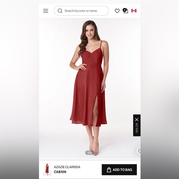 Azazie - Rust A-Line V-Neck Chiffon Dress - Picture 1 of 4